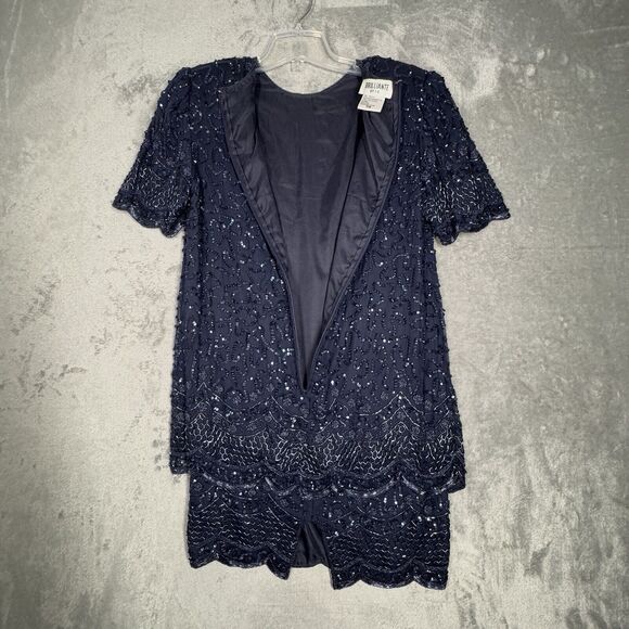 Brilliante by JA Dress Womens Medium Petite Blue Beaded Layered‎ Party Formal - Picture 4 of 10